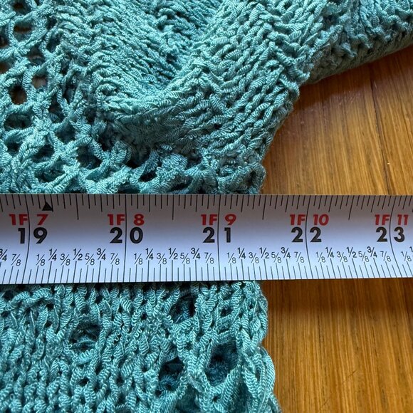 Boho Soft Surroundings Size L NEW Blue Crochet Knit Beachwalk 3/4 Sleeve Sweater - Picture 6 of 16